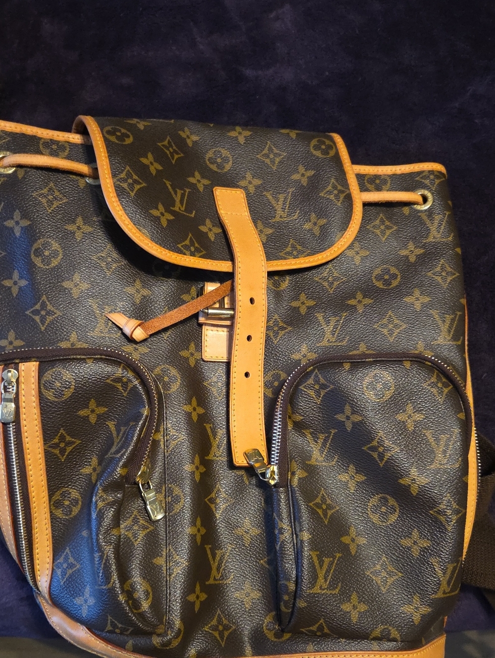 Louis Vuitton Monogram Canvas Backpack with Tan Leather Trim
